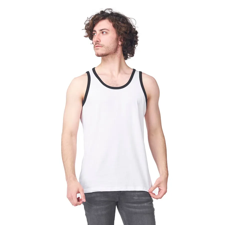 Polera Tank Top Hombre Cottonext 100% Algodón Soft 180 Grs Blanco - negro