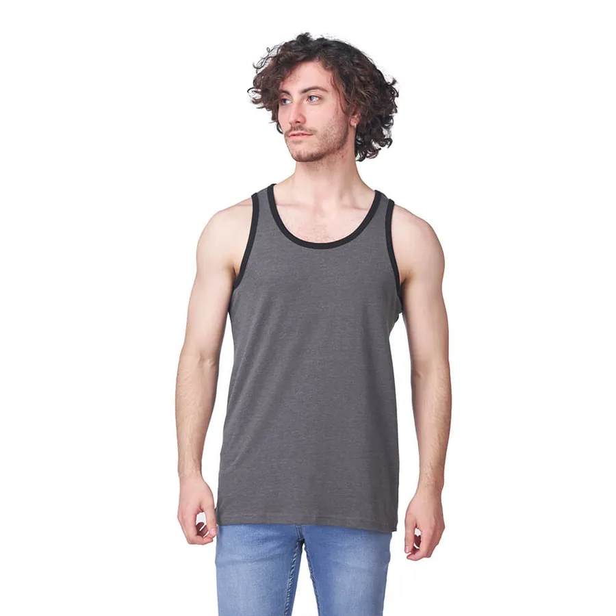 Polera Tank Top Hombre Cottonext 100% Algodón Soft 180 Grs Gris melange - Negro