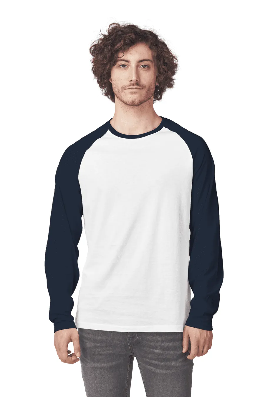 Polera ML Raglan Cottonext 100% Algodón 180 Grs Blanco - Marino
