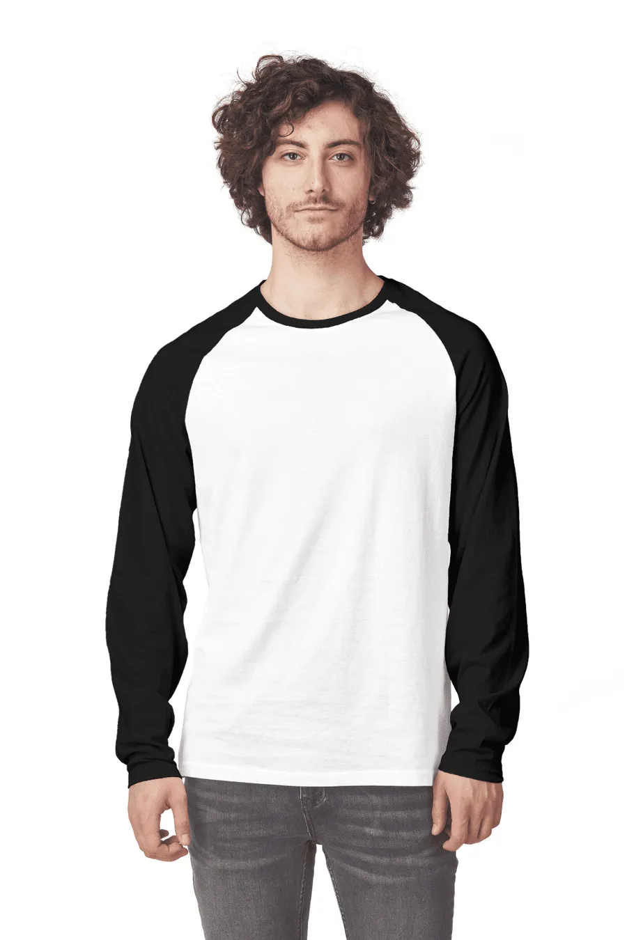 Polera ML Raglan Cottonext 100% Algodón 180 Grs Blanco - negro