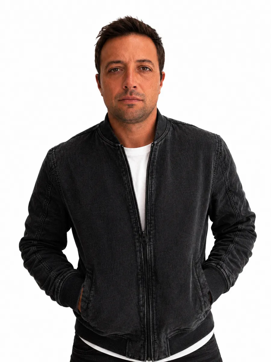 Poleron Bomber Cottonext Acid Wash 100% Algodón 350 Grs Negro