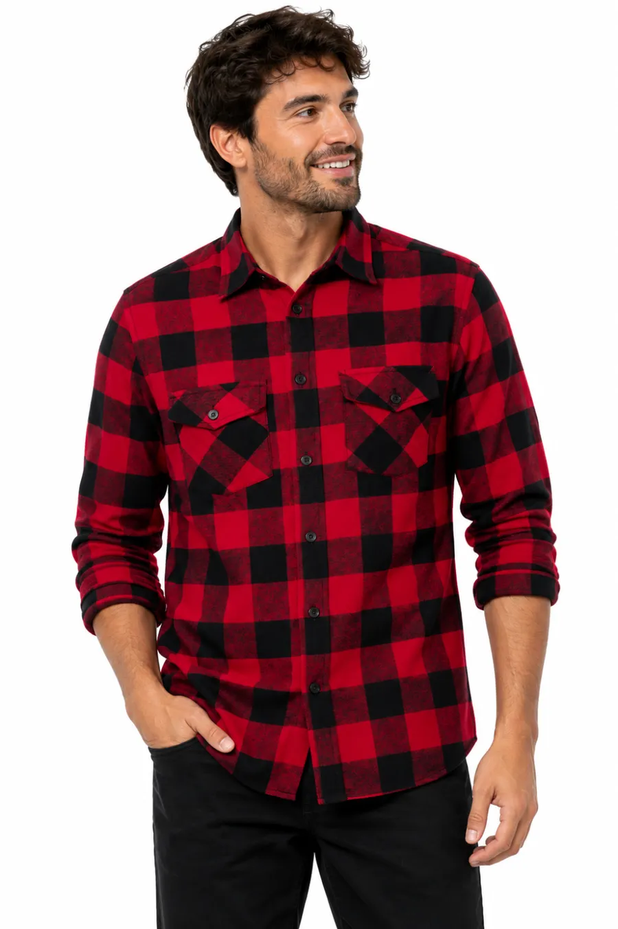 Camisa Old Brits Leñadora Unisex 60% Algodón 40% Poliéster. Rojo - Negro