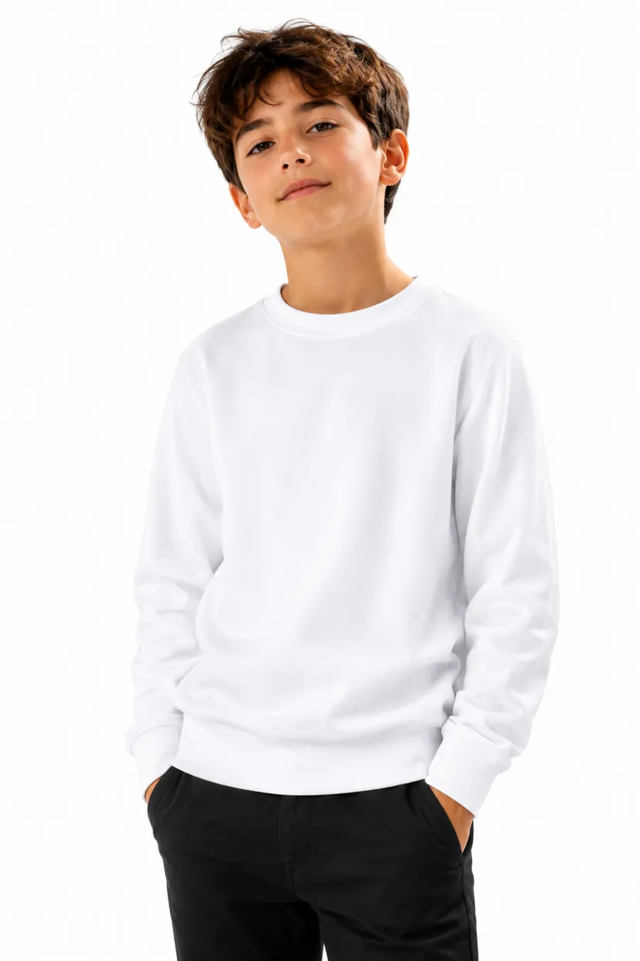 Poleron Crew Blanco Niño Cottonext 100% Poliéster 250 Gr/m2 Blanco