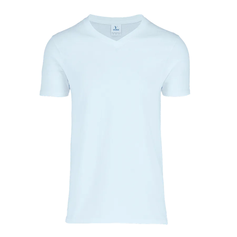 Polera Yazbek C0306 Hombre Cuello V MC 100% Algodón Blanco